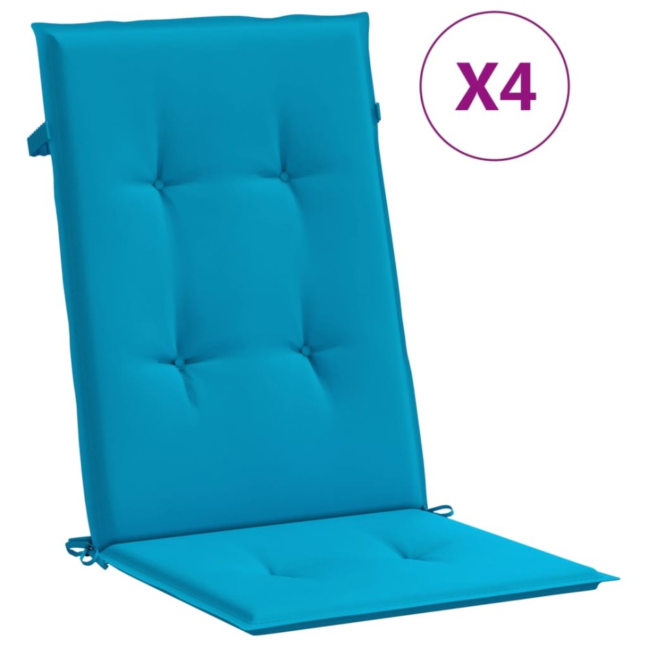 Cojín silla de jardín respaldo alto 4 uds tela azul 120x50x3