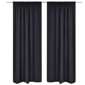 2 cortinas negras oscuras con jaretas, blackout 135 x 245