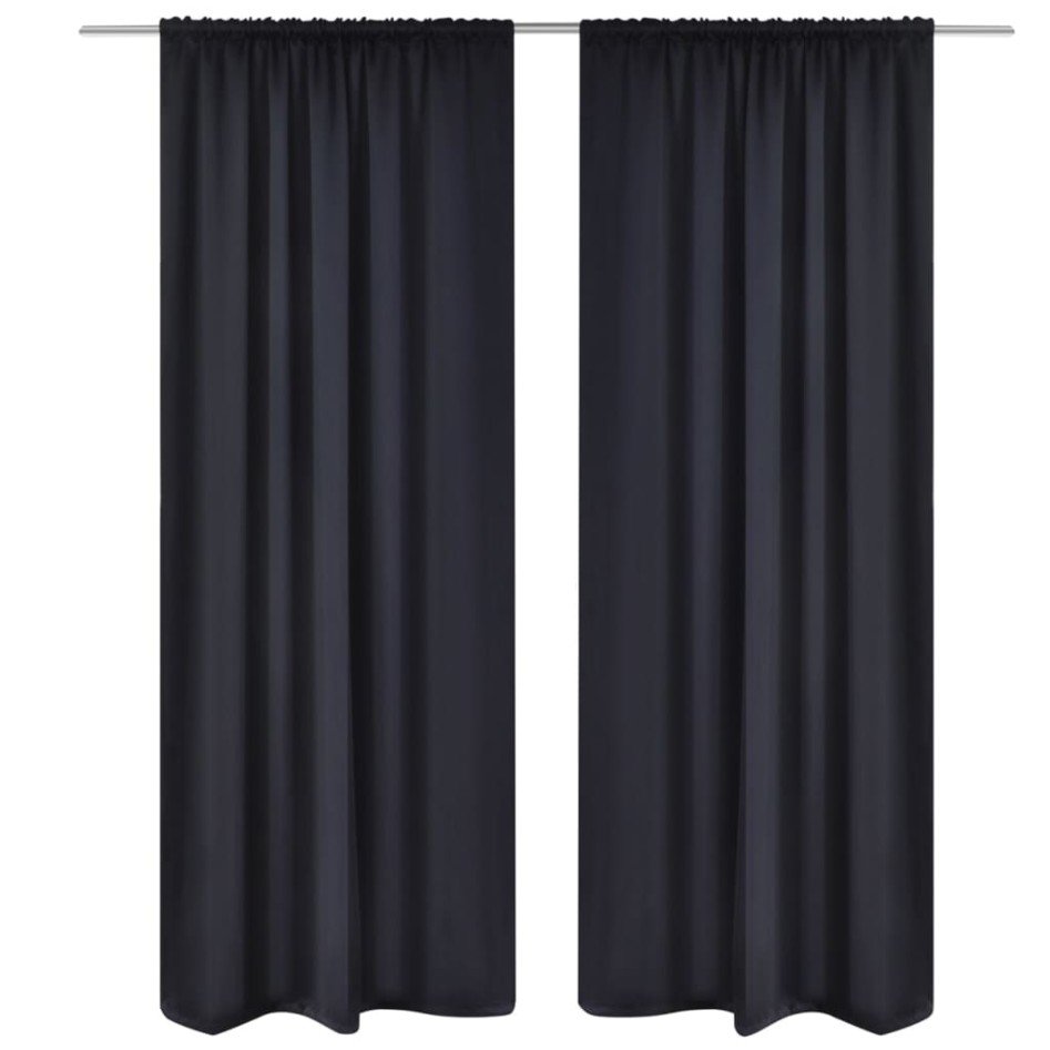 2 cortinas negras oscuras con jaretas, blackout 135 x 245