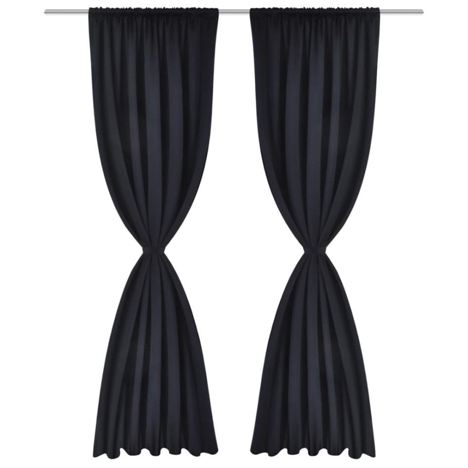 2 cortinas negras oscuras con jaretas, blackout 135 x 245