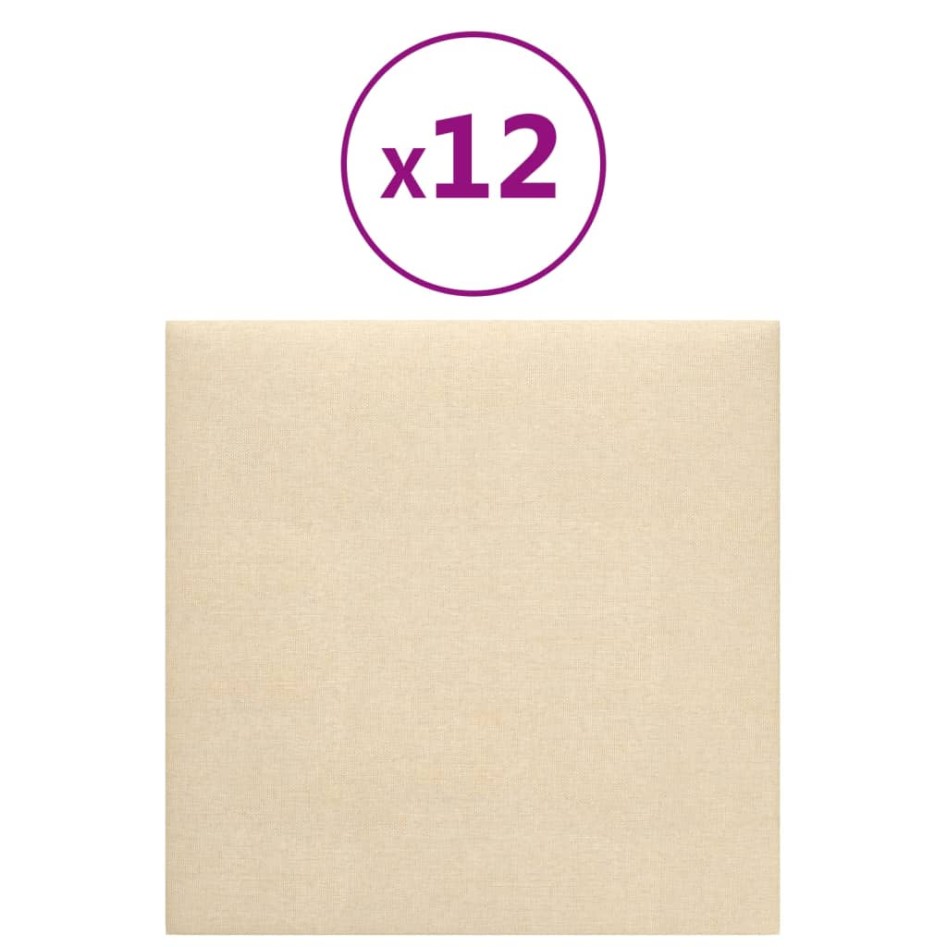 Paneles de pared 12 uds tela color crema 30x30 cm 1,08