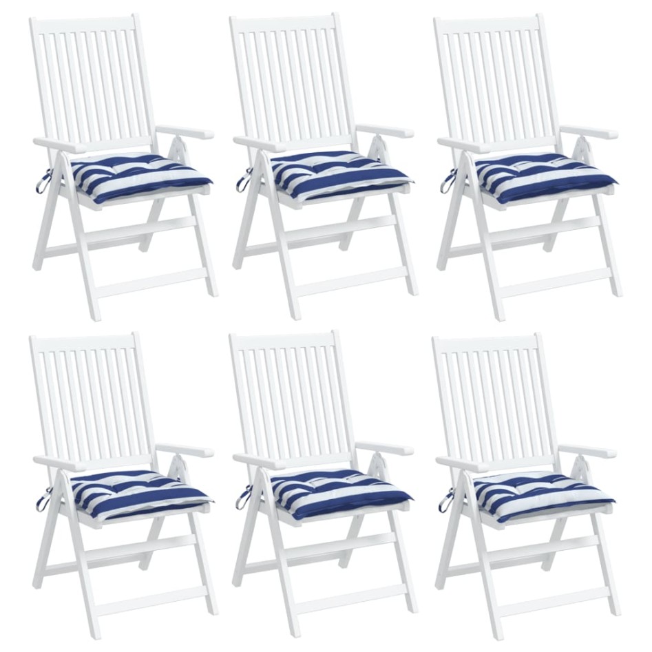 Cojines de silla 6 uds tela Oxford rayas azul blanco 50x50x7