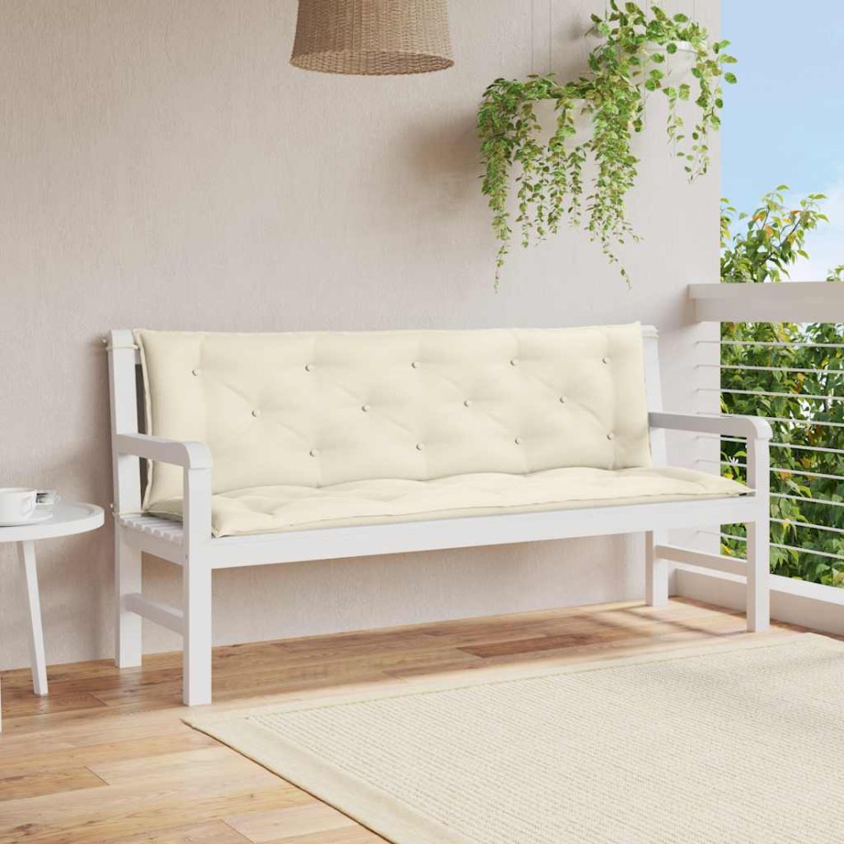 Cojín de banco jardín tela Oxford blanco crema 150x(50+50)x7