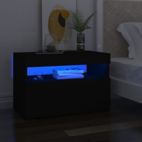 Mesita de noche con luces LED contrachapada negro 60x35x40