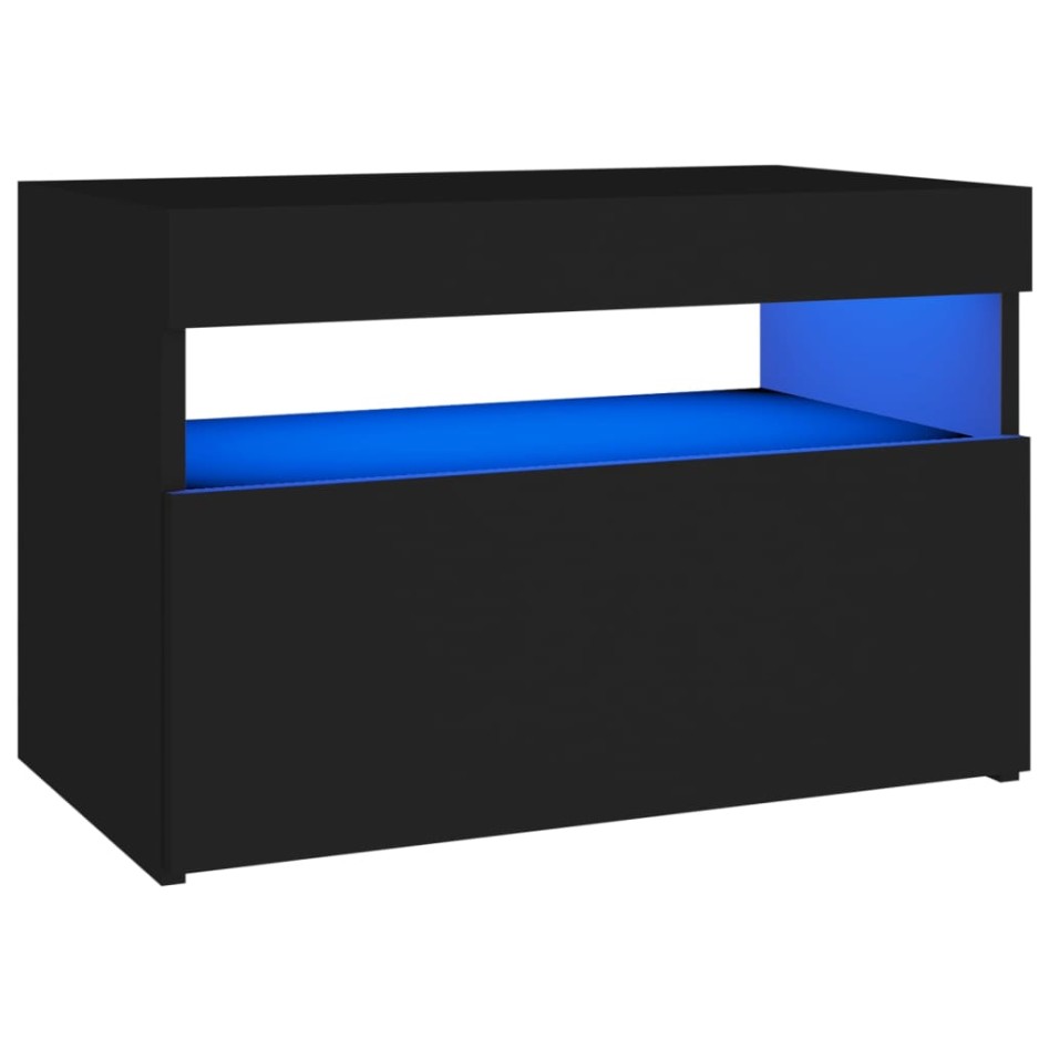 Mesita de noche con luces LED contrachapada negro 60x35x40