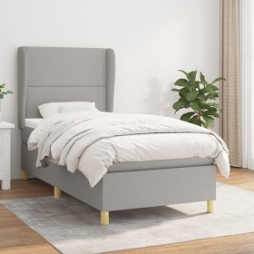 Cama box spring con colchón tela gris claro 90x200