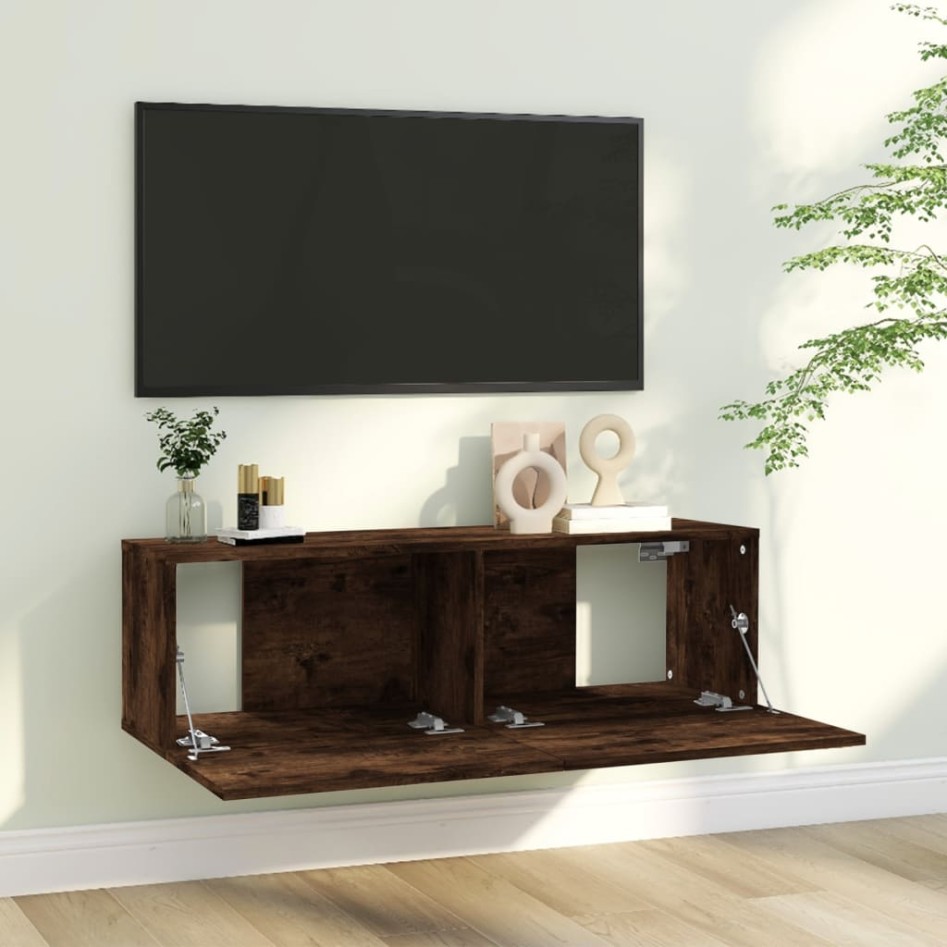Mueble de TV madera contrachapada roble ahumado 100x30x30