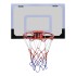 Aro de baloncesto con red y tablero, pelota y pompa,