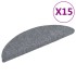 Alfombrilla de escaleras 15 uds tela punzonada gris 56x17x3