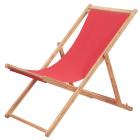 Silla de playa plegable de tela y estructura de madera