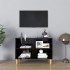Mueble de TV con patas de madera maciza negro 69,5x30x50