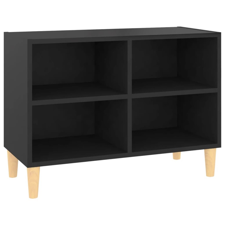 Mueble de TV con patas de madera maciza negro 69,5x30x50