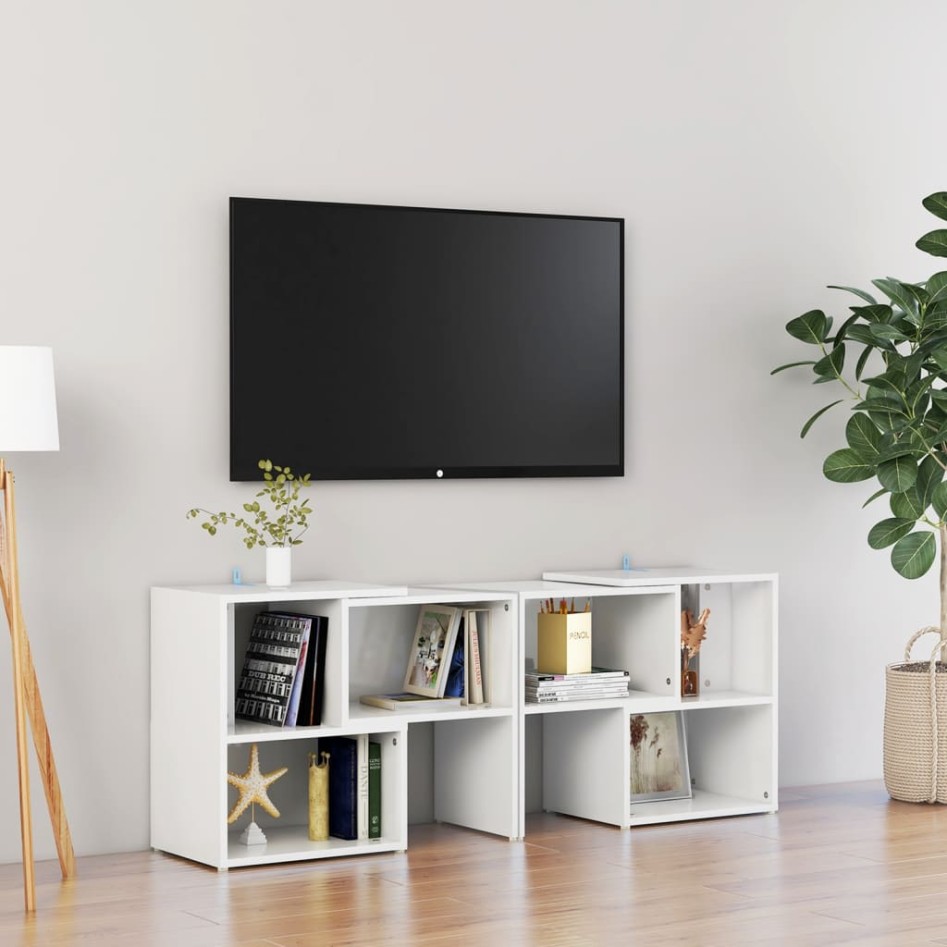 Mueble de TV madera contrachapada blanco brillante 104x30x52