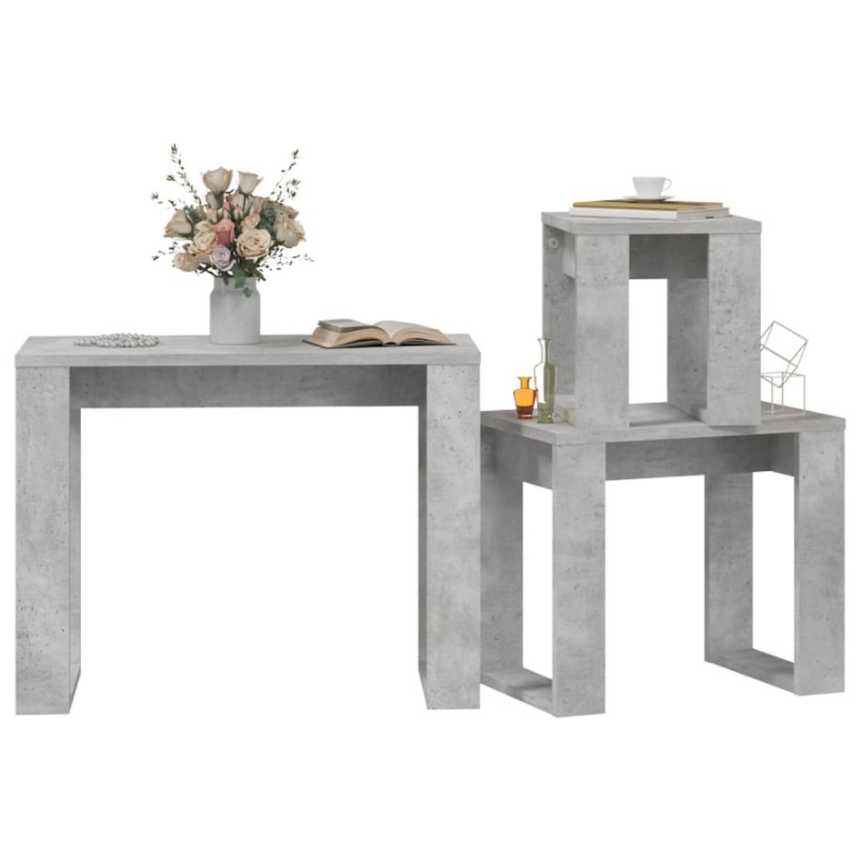Mesas apilables 3 piezas madera contrachapada gris