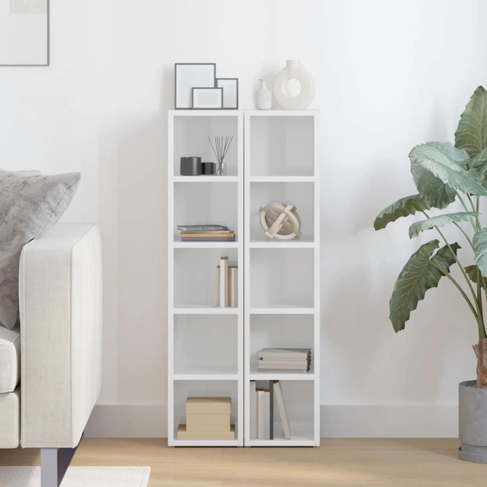 Estantería CDs 2 uds contrachapada blanco brillo 21x16x93,5