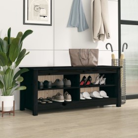 Banco zapatero madera maciza de pino negro 110x38x45,5