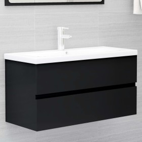 Armario para lavabo madera contrachapada negro 90x38,5x45