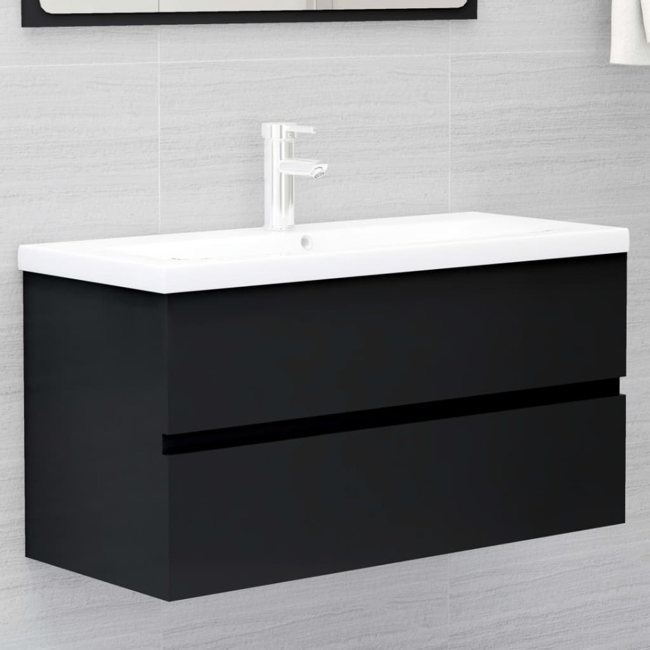 Armario para lavabo madera contrachapada negro 90x38,5x45