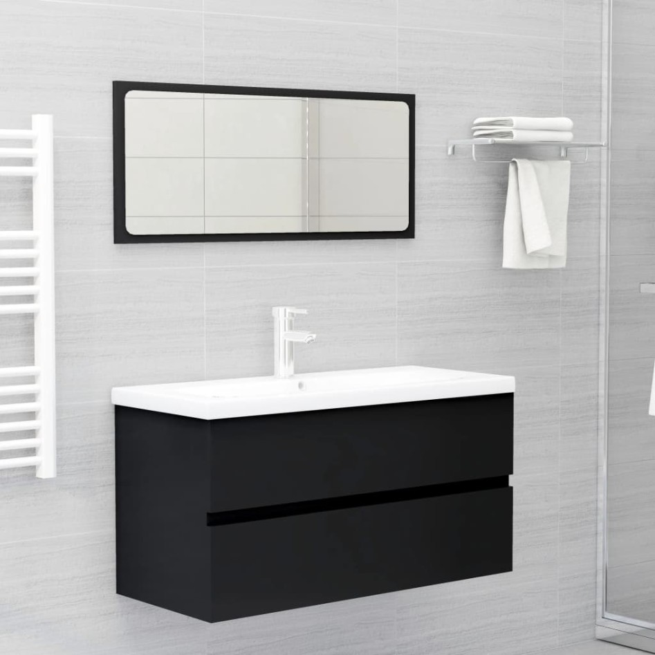 Armario para lavabo madera contrachapada negro 90x38,5x45