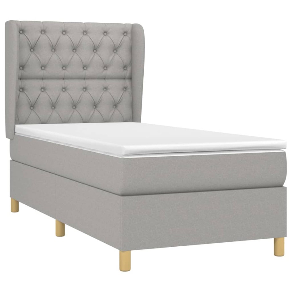 Cama box spring con colchón tela gris claro 80x200