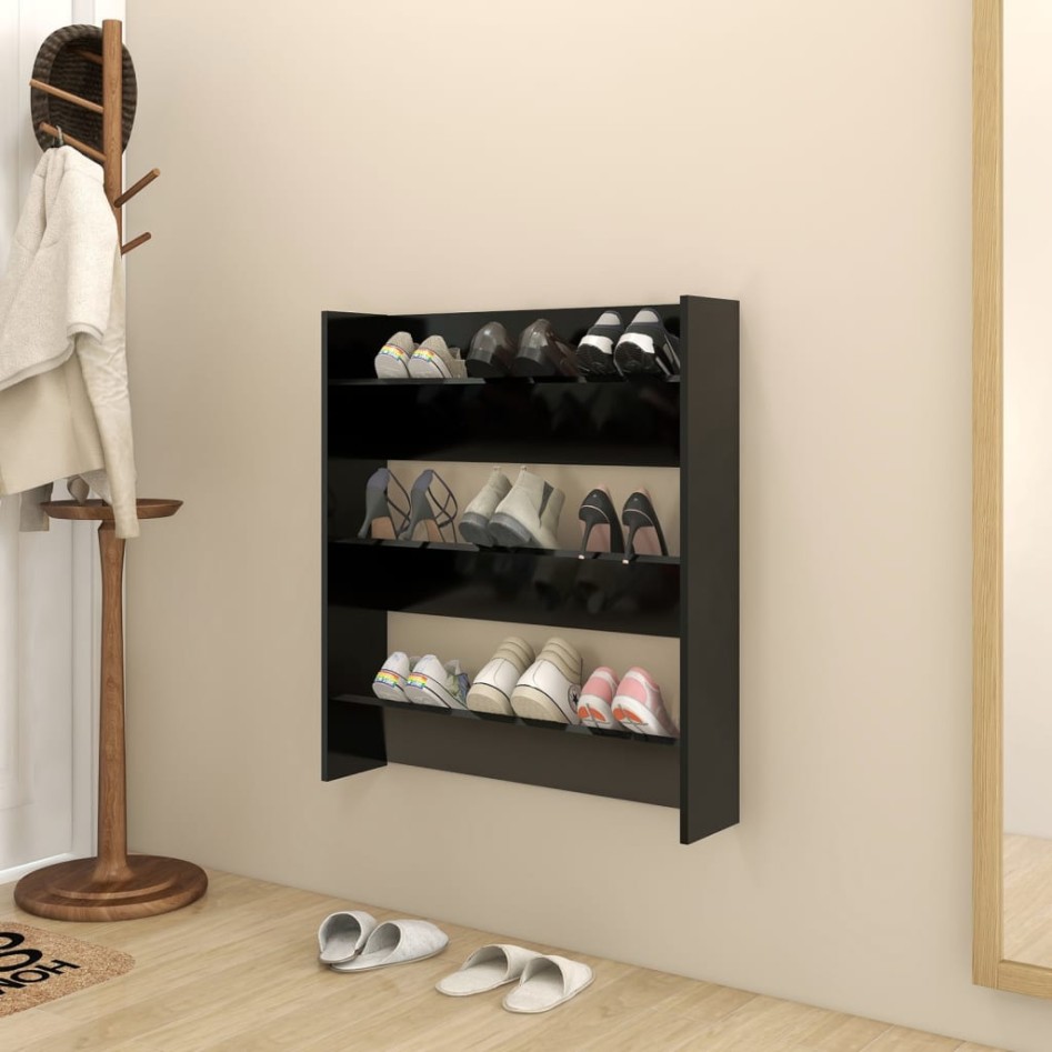 Zapatero de pared madera contrachapada negro 80x18x90