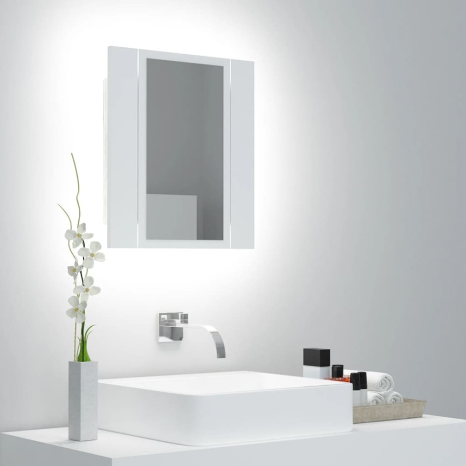 Armario espejo de baño con luz LED acrílico blanco 40x12x45