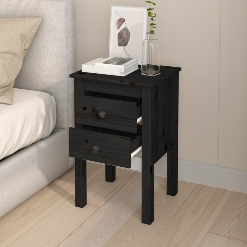 Mesita de noche madera maciza de pino negro 40x35x61,5