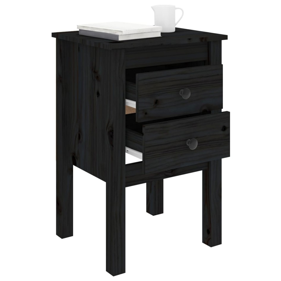 Mesita de noche madera maciza de pino negro 40x35x61,5