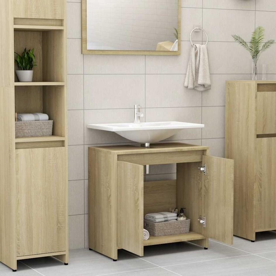 Armario de baño madera contrachapada color roble 60x33x61