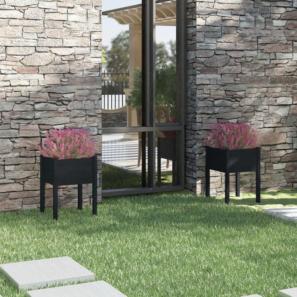 Jardineras 2 uds madera maciza de pino negro 50x50x70