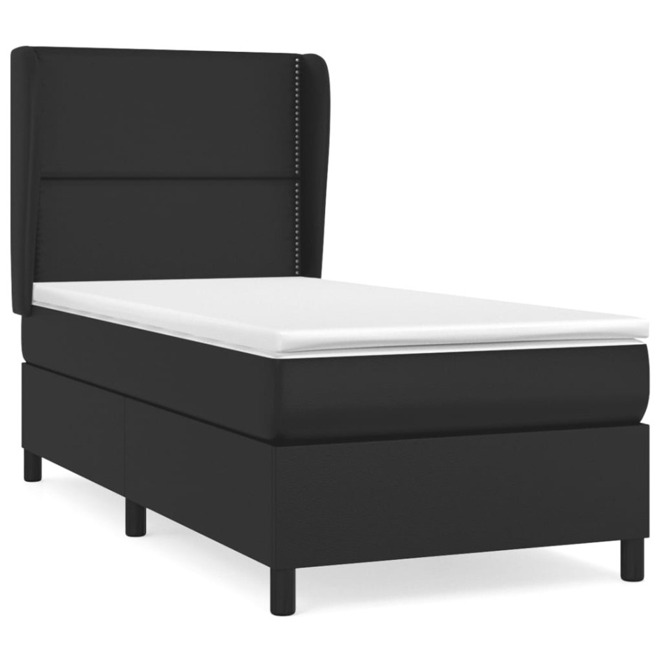Cama box spring con colchón cuero sintético negro 80x200