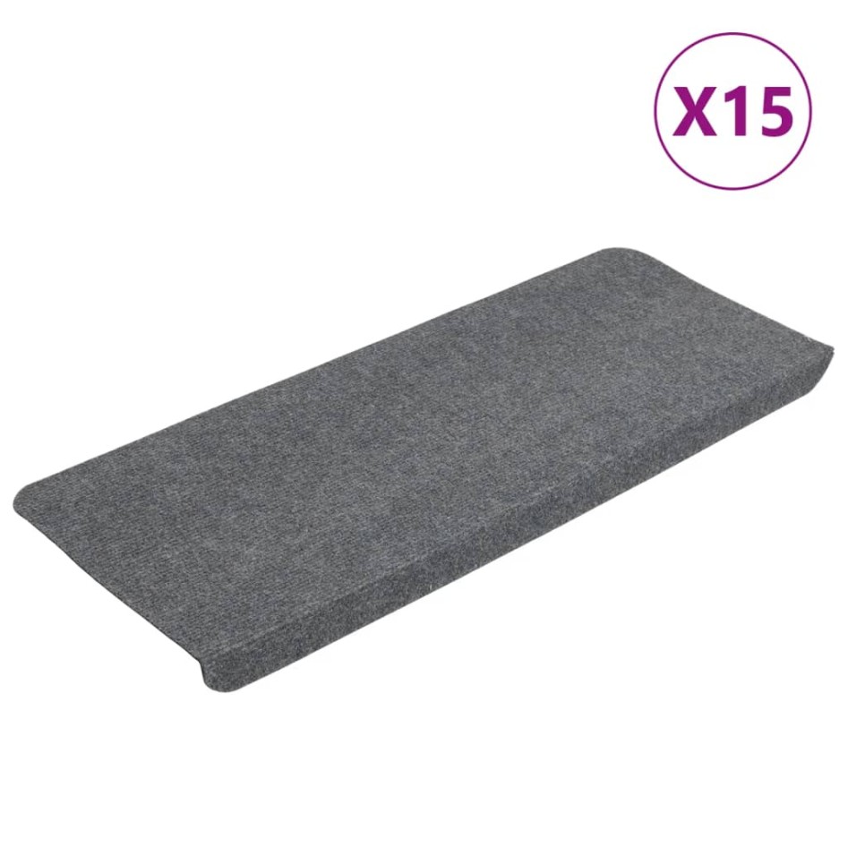 Alfombrilla autoadhesiva de escalera 15 uds gris 65x24,5x3,5