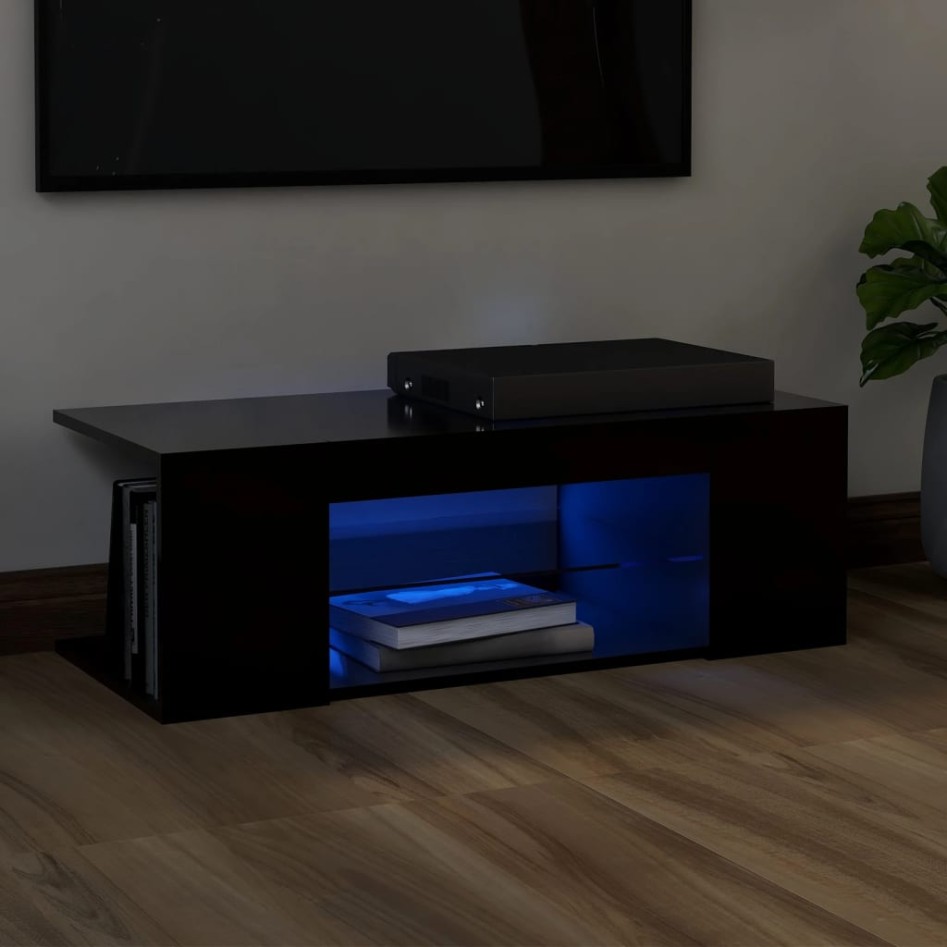 Mueble de TV con luces LED negro 90x39x30