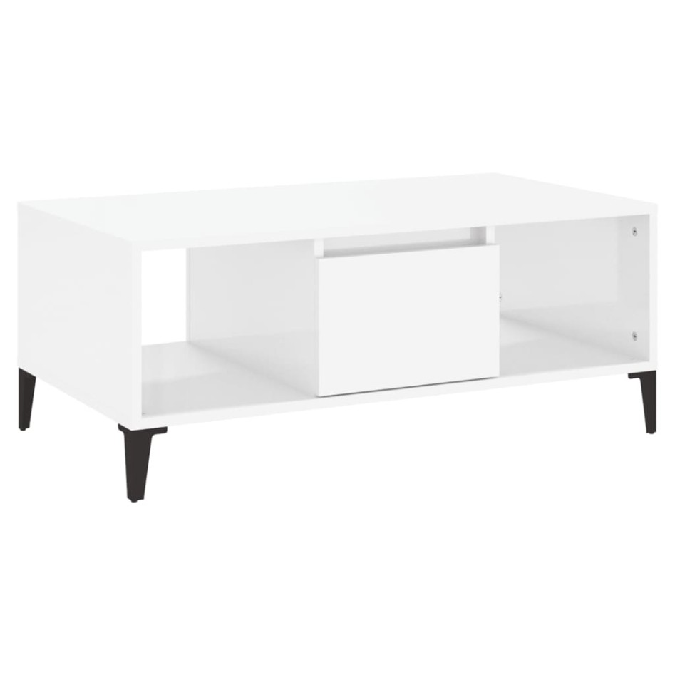 Mesa de centro madera contrachapada blanco brillo 90x50x36,5
