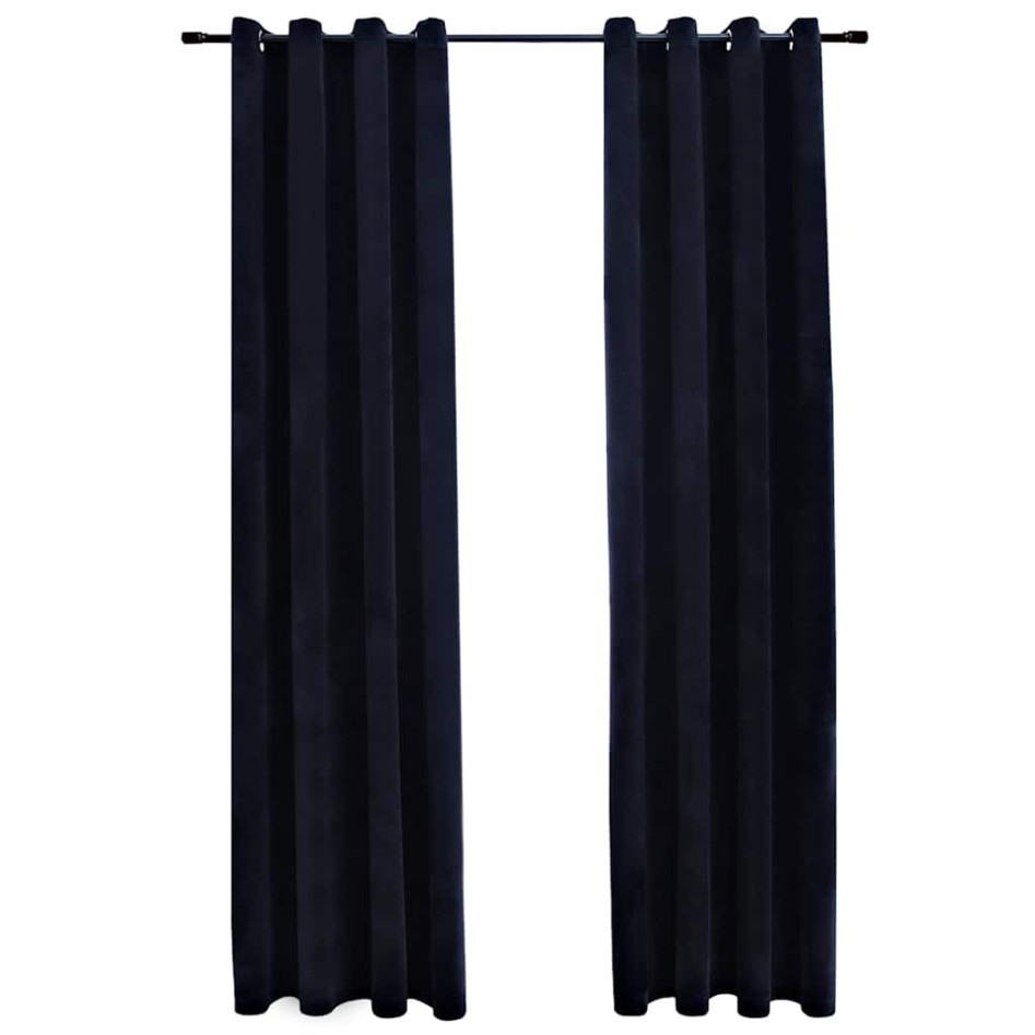 Cortinas opacas con anillas 2 uds terciopelo negro 140x245
