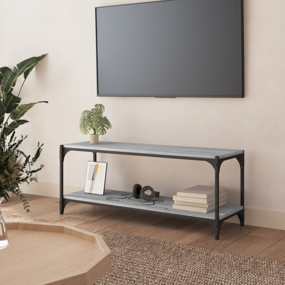 Mueble para TV contrachapada y acero gris Sonoma 100x33x41