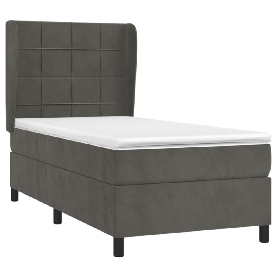 Cama box spring con colchón terciopelo gris oscuro 90x190