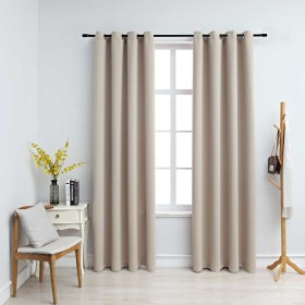Cortinas opacas con anillas de metal 2 piezas beige 140x245