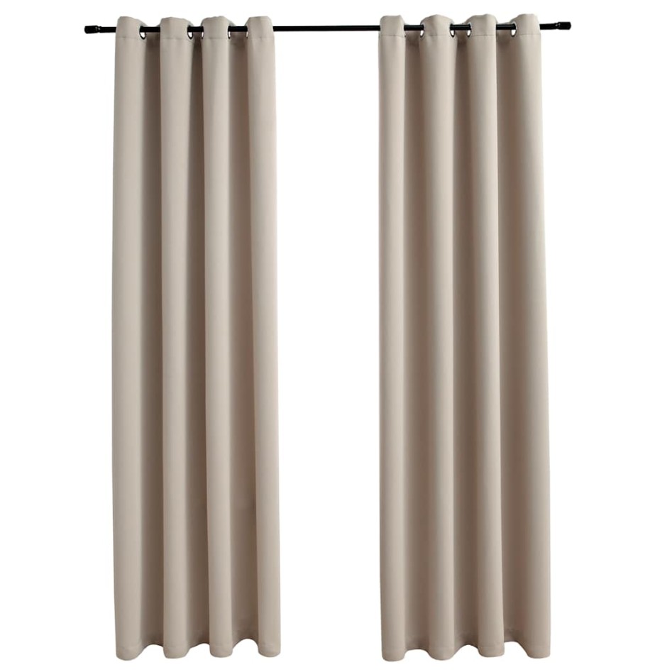 Cortinas opacas con anillas de metal 2 piezas beige 140x245