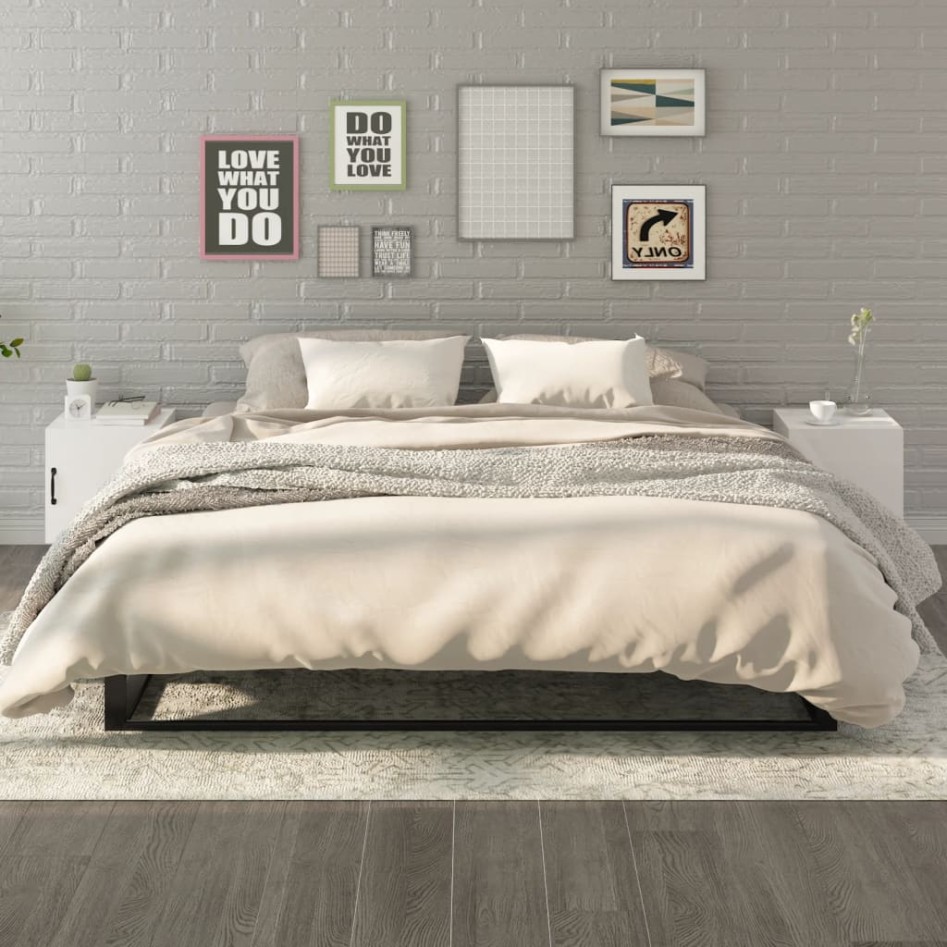 Mesitas de noche 2 uds madera contrachapada blanco