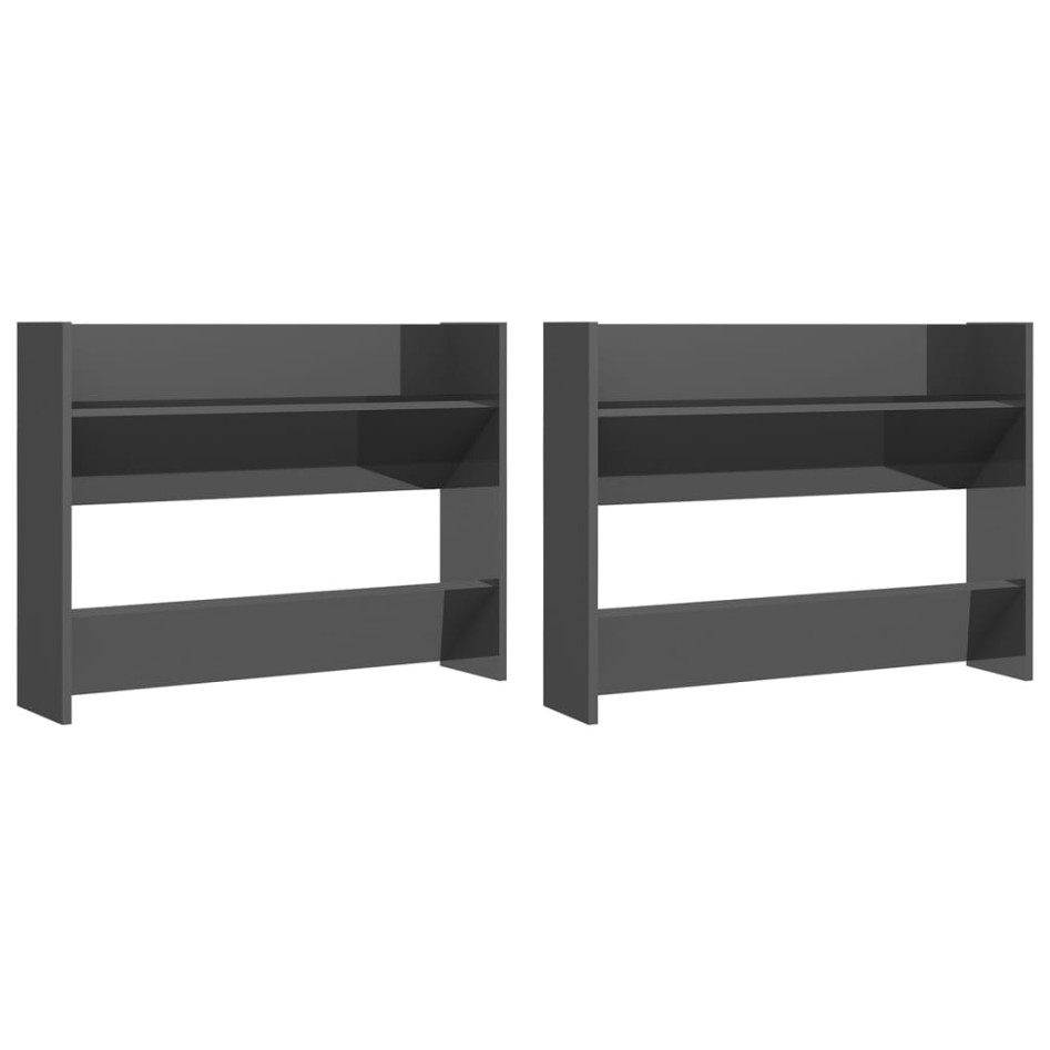 Zapateros de pared 2 uds contrachapada gris brillo 80x18x60