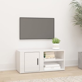 Mueble de TV madera contrachapada blanco brillo 80x31,5x36