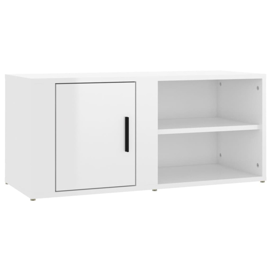 Mueble de TV madera contrachapada blanco brillo 80x31,5x36