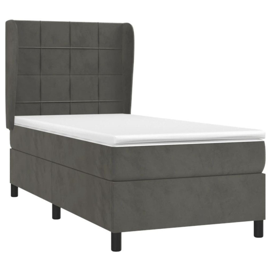 Cama box spring con colchón terciopelo gris oscuro 80x200