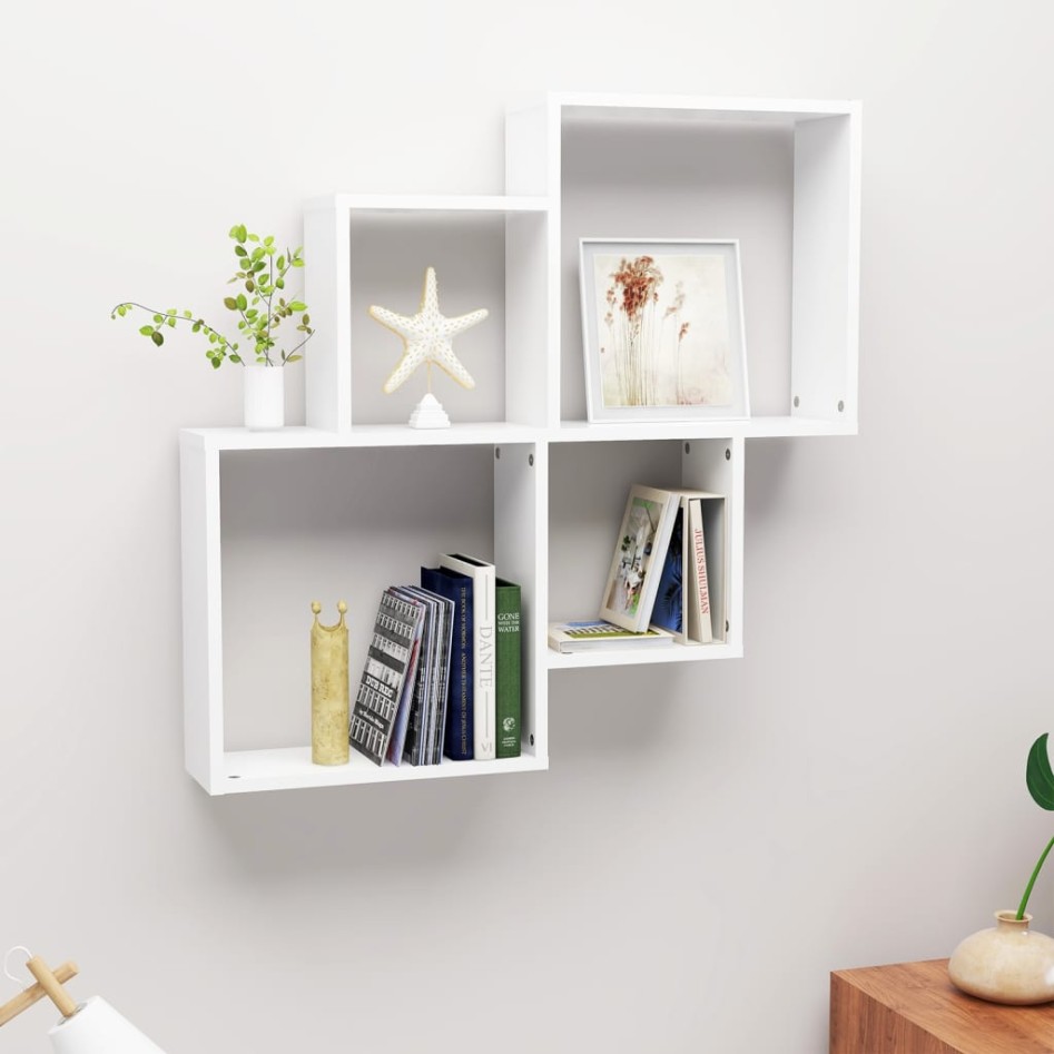Estante de cubo pared madera contrachapada blanco 80x15x78,5