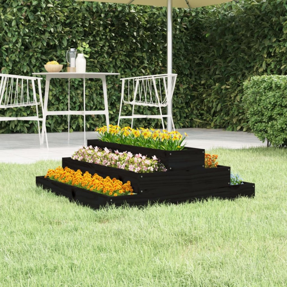 Jardinera de madera maciza de pino negro 80x80x27