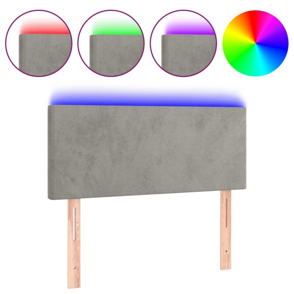 Cabecero con LED de terciopelo gris claro 90x5x78/88