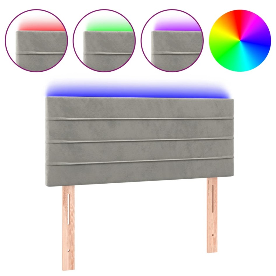 Cabecero con LED de terciopelo gris claro 100x5x78/88
