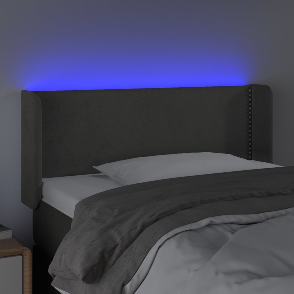 Cabecero con LED de terciopelo gris oscuro 83x16x78/88