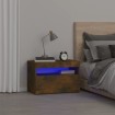 Mesita de noche con luces LED color roble ahumado 60x35x40 cm
